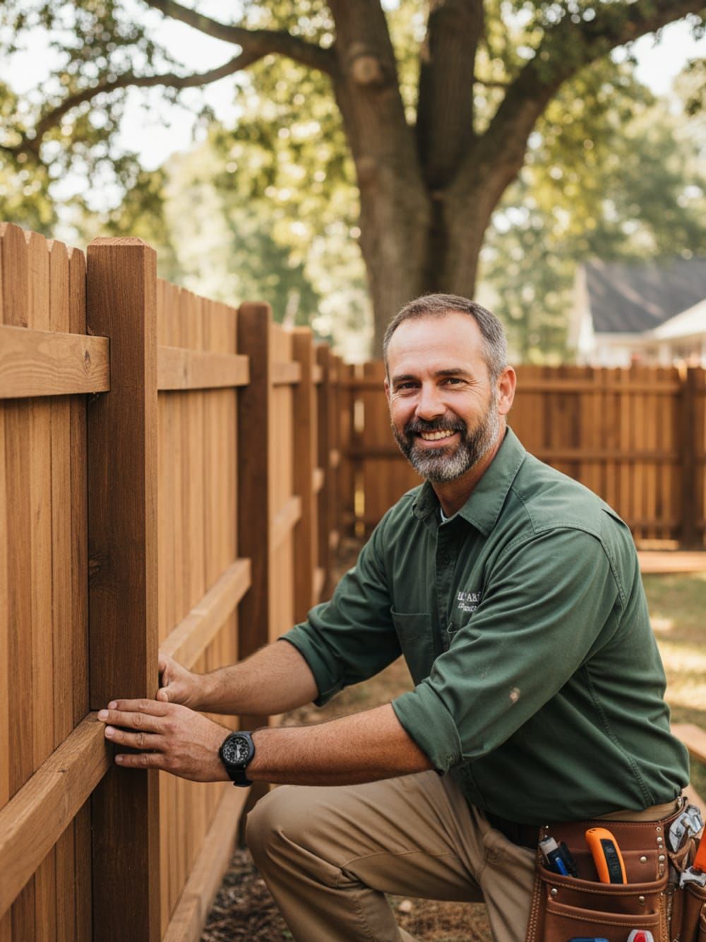 Experienced fence craftsman working on quality installation in Charlotte
